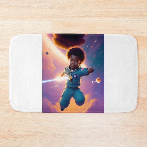 Item preview, Child cosmonaut in space, mixed race, afro, astronaut designed and sold by MamaO1.