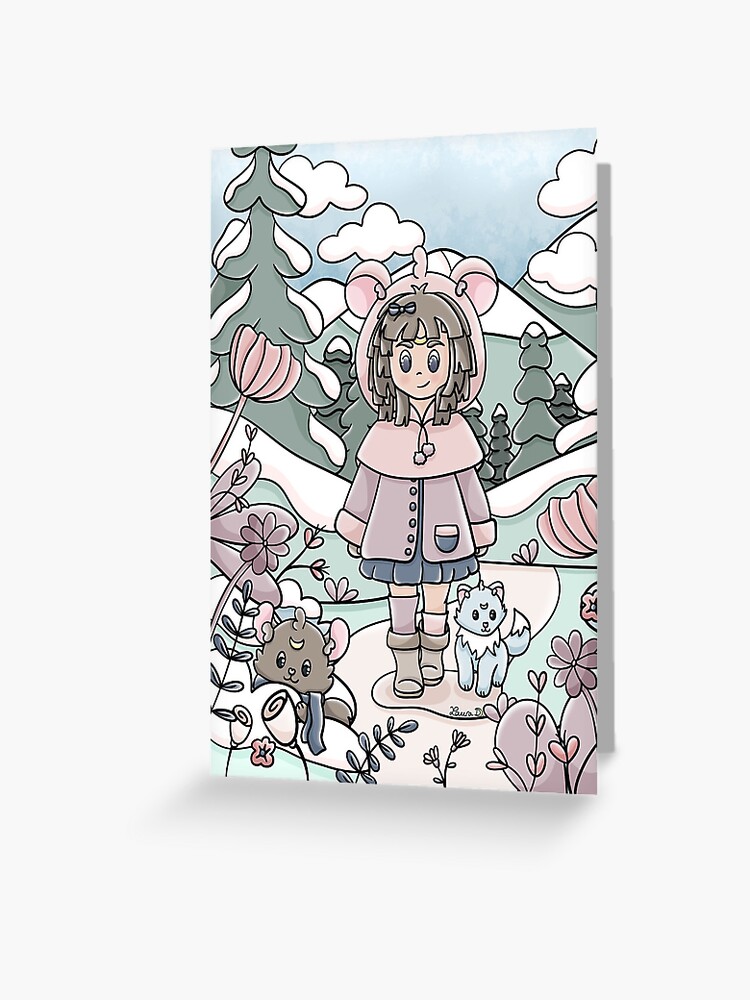 Aperçu 1 sur 2. Carte de vœux avec l'œuvre Balade en forêt en décembre créée et vendue par Pilou-Pixel.
