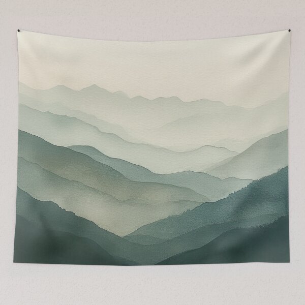 Item preview, Watercolor Mountains in Forest Green designed and sold by StudioMokome.
