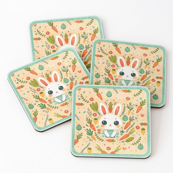Item preview, cute rabbit surrounded by flowers, plants and carrots, Scandinavian style designed and sold by art-of-egypt.