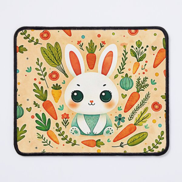 Item preview, cute rabbit surrounded by flowers, plants and carrots, Scandinavian style designed and sold by art-of-egypt.