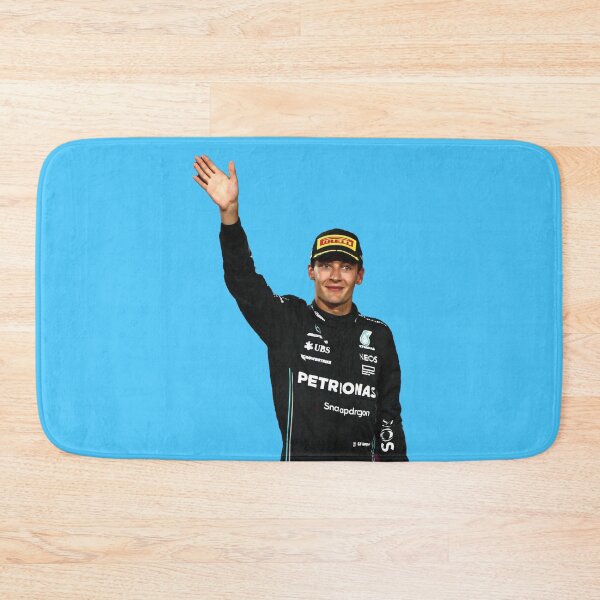 Item preview, George F1 Driver in Black Race Suit Waving Lewis Hamilton's Teammate designed and sold by FormulaGTee1.