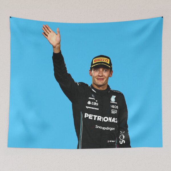 Item preview, George F1 Driver in Black Race Suit Waving Lewis Hamilton's Teammate designed and sold by FormulaGTee1.