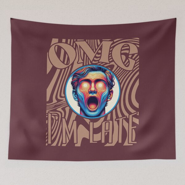 Item preview, OMG I'm late: Surprised Man with Multicolored Headline in Black, Navy, Brown, Blue, Red, Green, Purple, Hypnotizing waves designed and sold by SplashTastic.