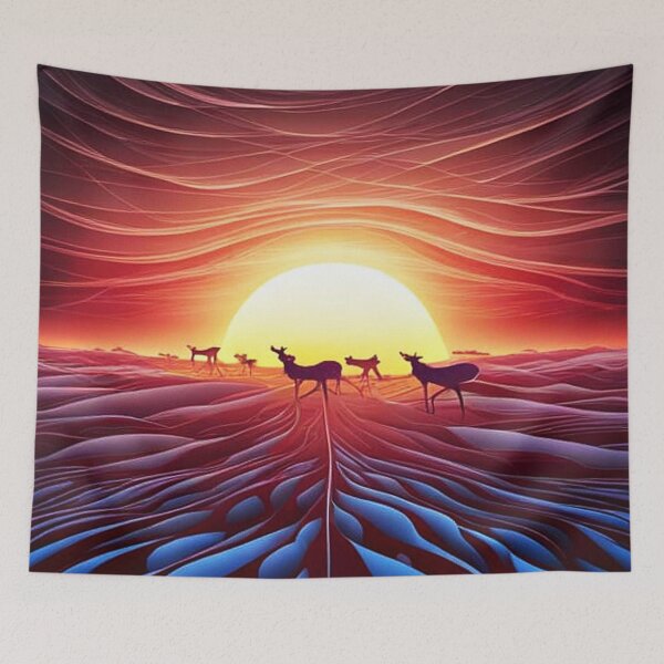 Item preview, Silhouetted Reindeer at sunset designed and sold by George Hutton Hunter.