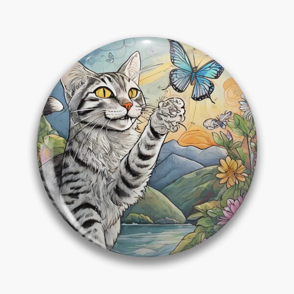 Item preview, a cat holding a butterfly designed and sold by Miya-ArtShop.