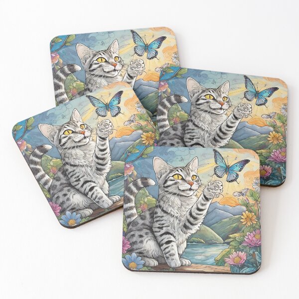 Item preview, a cat holding a butterfly designed and sold by Miya-ArtShop.