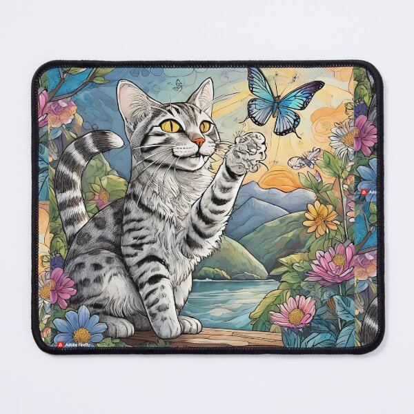 Item preview, a cat holding a butterfly designed and sold by Miya-ArtShop.