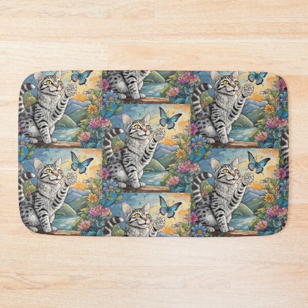 Item preview, a cat holding a butterfly designed and sold by Miya-ArtShop.