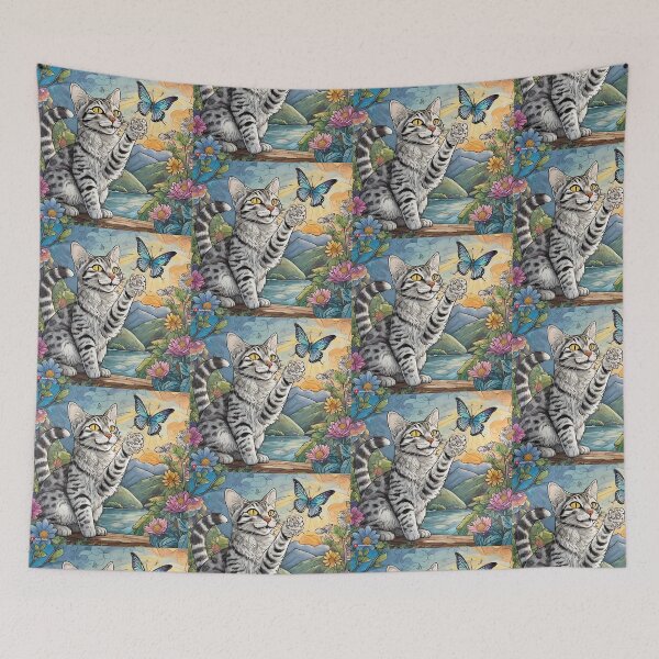Item preview, a cat holding a butterfly designed and sold by Miya-ArtShop.