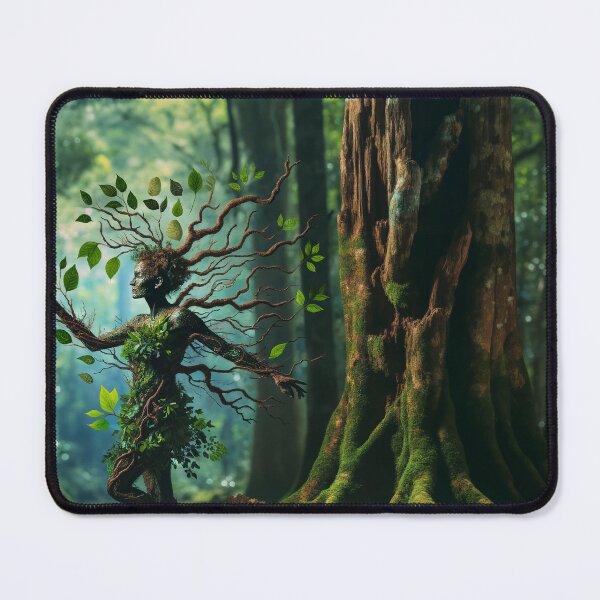 Item preview, Woman in a forest, whose body is gradually transforming into the bark and branches of an old tree designed and sold by AndreaMart.