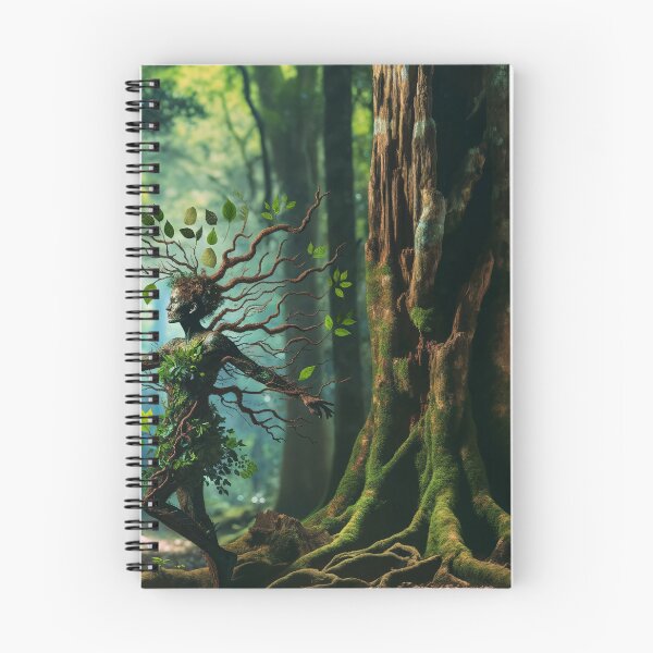 Item preview, Woman in a forest, whose body is gradually transforming into the bark and branches of an old tree designed and sold by AndreaMart.
