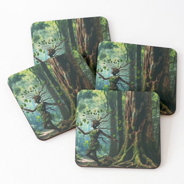 Item preview, Woman in a forest, whose body is gradually transforming into the bark and branches of an old tree designed and sold by AndreaMart.
