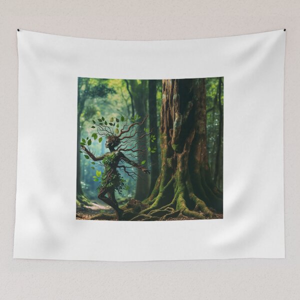 Item preview, Woman in a forest, whose body is gradually transforming into the bark and branches of an old tree designed and sold by AndreaMart.