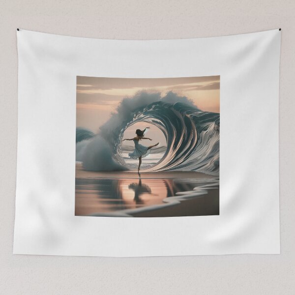 Item preview, Woman dancing on the beach with the ocean waves as if they were her partners, with the water appearing to be alive designed and sold by AndreaMart.