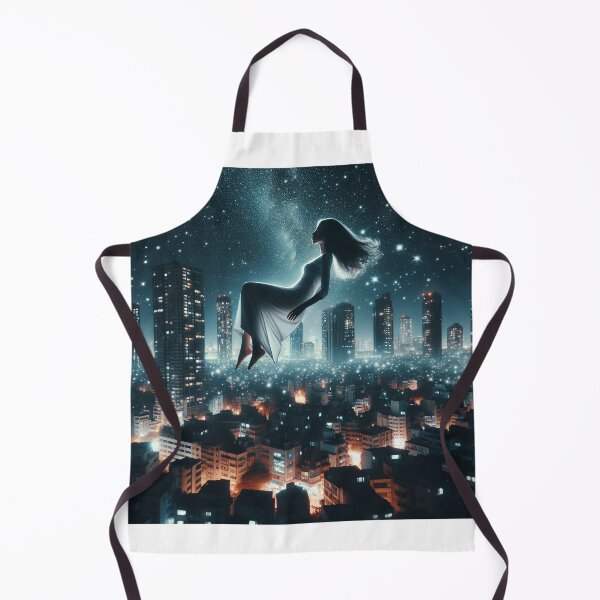 Item preview, Woman levitating above a night-time cityscape, with buildings that appear to be painted with stars designed and sold by AndreaMart.