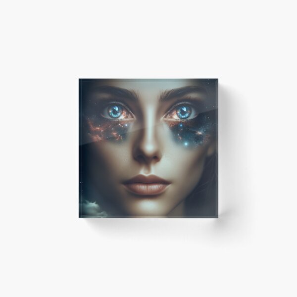 Item preview, Woman whose eyes open into endless galaxies, reflecting in the night sky designed and sold by AndreaMart.