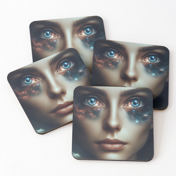 Item preview, Woman whose eyes open into endless galaxies, reflecting in the night sky designed and sold by AndreaMart.