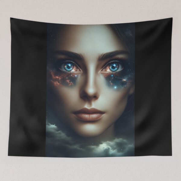 Item preview, Woman whose eyes open into endless galaxies, reflecting in the night sky designed and sold by AndreaMart.