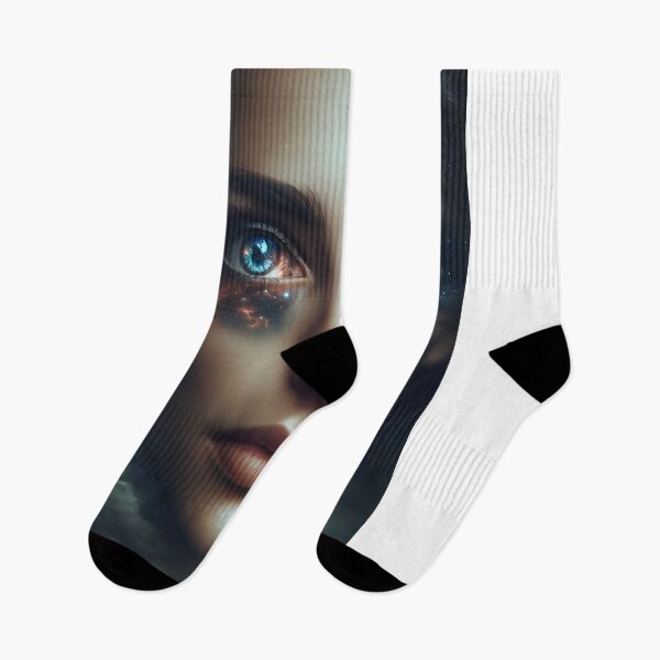 Item preview, Woman whose eyes open into endless galaxies, reflecting in the night sky designed and sold by AndreaMart.