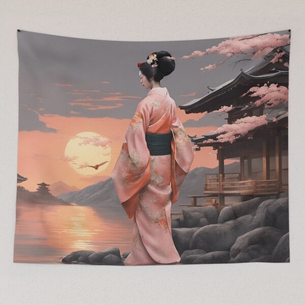 Item preview, Geisha on the beach, sunset  sunrise designed and sold by Coolparrotgirl.