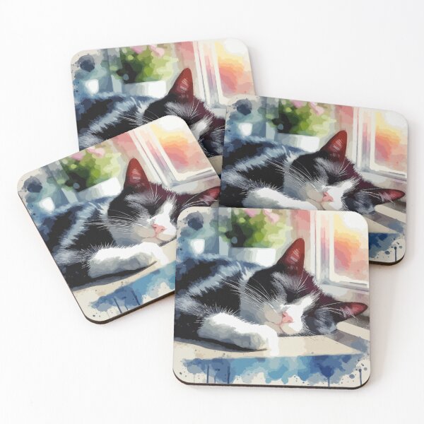 Item preview, Sleeping Tuxido Cat, Watercolor designed and sold by printmala.