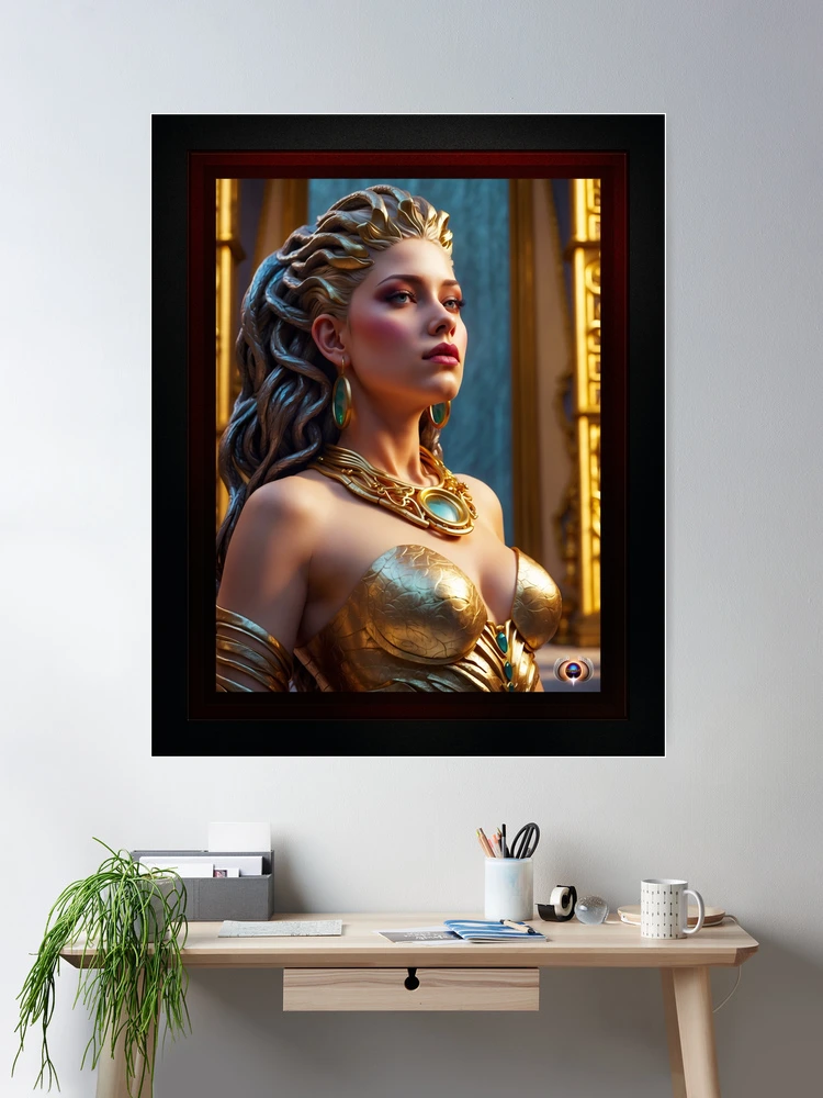 Portrait Of Tulena Velossi AI Concept Art by Xzendor7 - A Gold Beauty Of Stone 2 Portrait Of Tulena Velossi Beautiful AI Concept Art by Xzendor7 Room Decor Poster Art Print