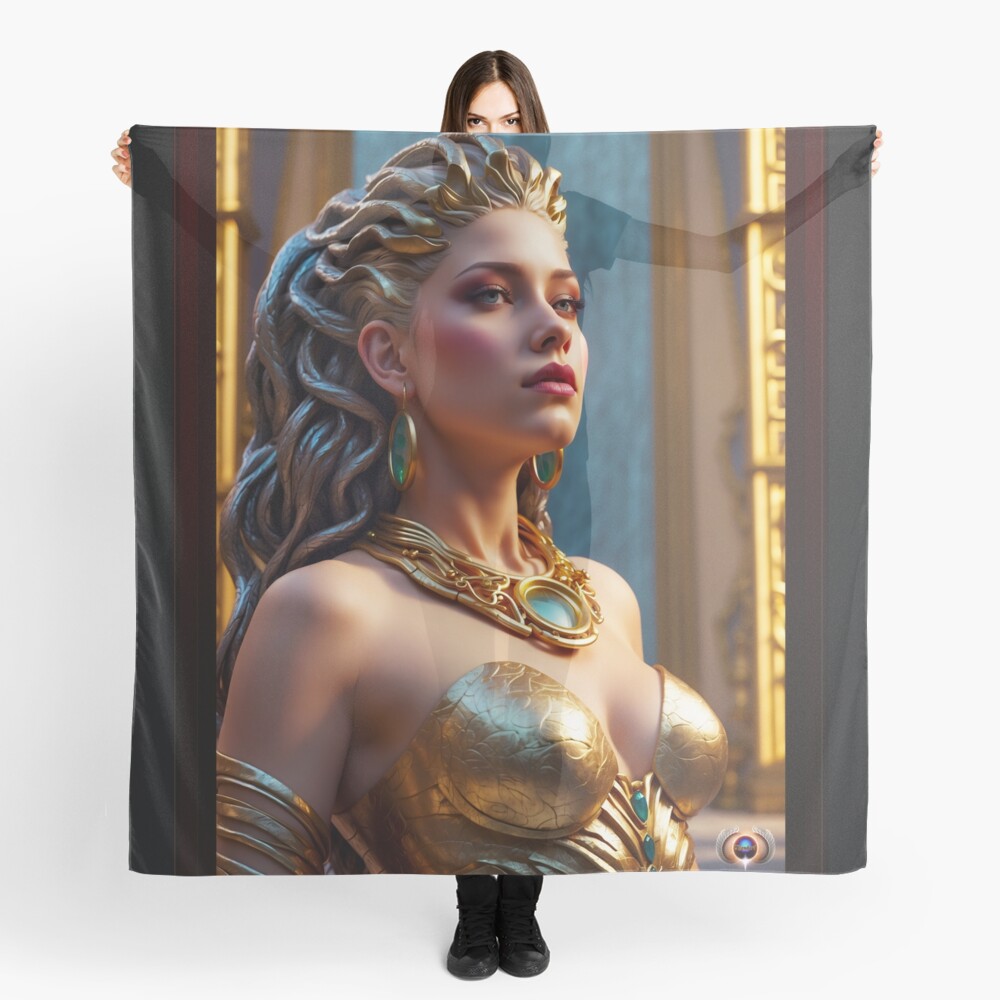 Portrait Of Tulena Velossi AI Concept Art by Xzendor7 - A Gold Beauty Of Stone 4 Portrait Of Tulena Velossi Beautiful AI Concept Art by Xzendor7 Decorative Ladies Scarf Art Print