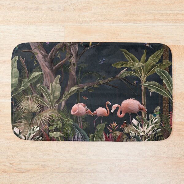 Item preview,  tropical  pattern wallpaper leaf with flamingo birds in beach night background leaves and a butterfly designed and sold by hAITHAM1985.
