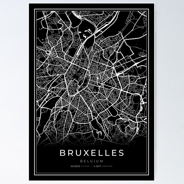 Item preview, Bruxelles Belgium Black Map designed and sold by wally-prints.