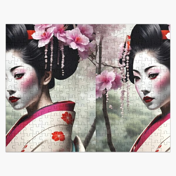 Geisha rêvant, fleurs de cerisier sakura Puzzle