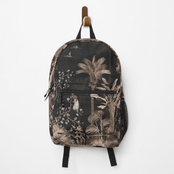 Item preview, pattern dry  tropical forest style wallpaper with palm trees, plants, birds, butterflies and dark background.jpg designed and sold by hAITHAM1985.