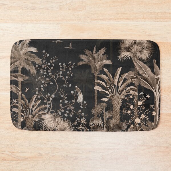 Item preview, pattern dry  tropical forest style wallpaper with palm trees, plants, birds, butterflies and dark background.jpg designed and sold by hAITHAM1985.