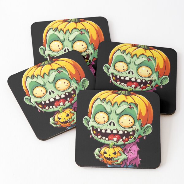 Item preview, #zombie eating Pumpkin, Cute zombie, Watercolor zombie face, funny zombie face, colorful zombie, zombie drawing designed and sold by deluxelion.