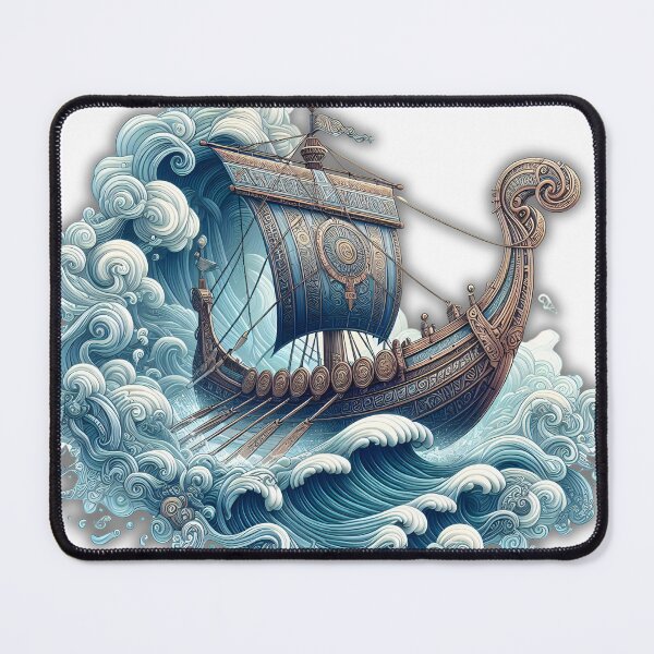 Item preview, Mystic Leviathan - Nordic Longship in 3D Waves with Ancient Runes designed and sold by TRYIITSTEES.