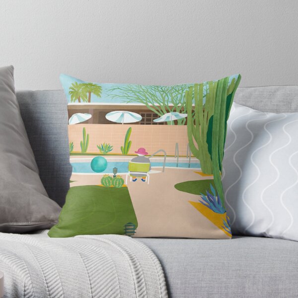 Poolside in Palm Springs Throw Pillow