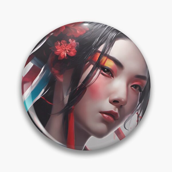 Item preview, Abstract Asian Japanese geisha with orange eyes and ribbons designed and sold by Coolparrotgirl.