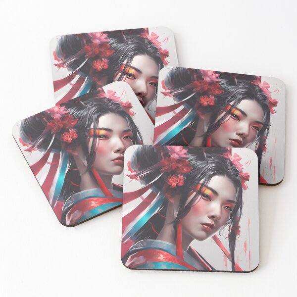 Item preview, Abstract Asian Japanese geisha with orange eyes and ribbons designed and sold by Coolparrotgirl.