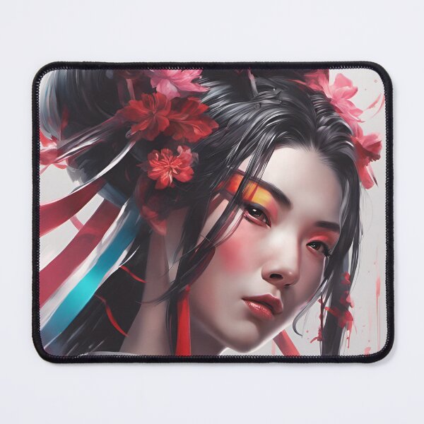 Item preview, Abstract Asian Japanese geisha with orange eyes and ribbons designed and sold by Coolparrotgirl.