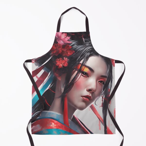 Item preview, Abstract Asian Japanese geisha with orange eyes and ribbons designed and sold by Coolparrotgirl.