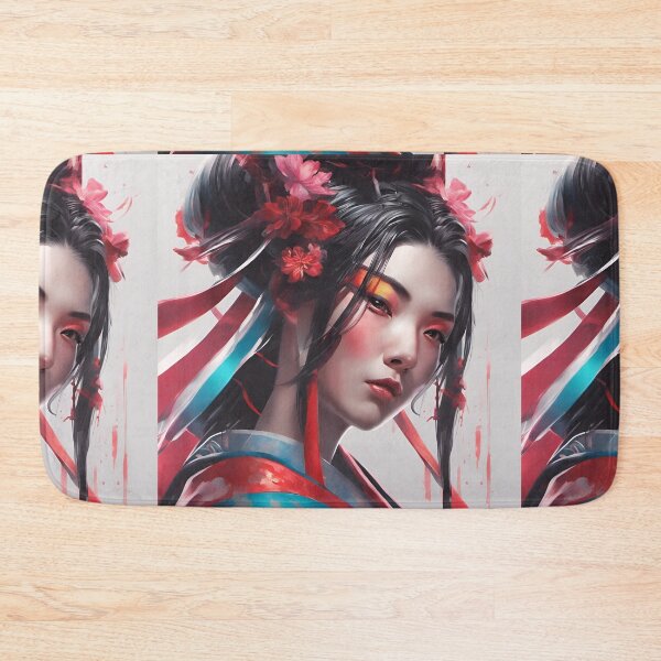 Item preview, Abstract Asian Japanese geisha with orange eyes and ribbons designed and sold by Coolparrotgirl.