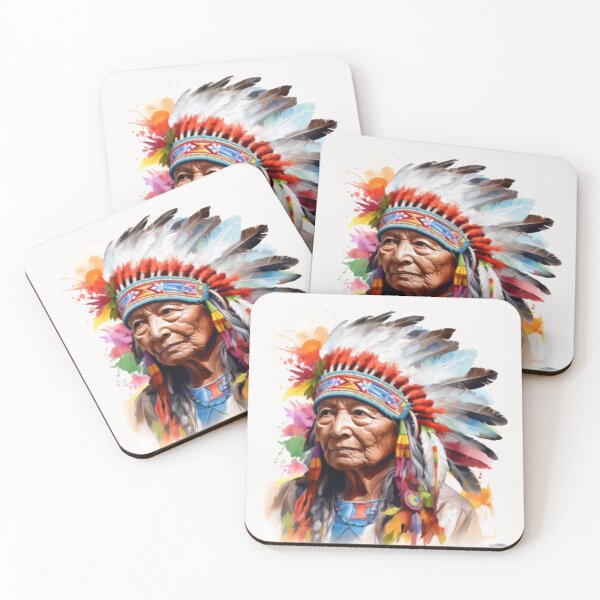 Item preview, American Indian tribal chief wearing feather headdress designed and sold by cristina1001.