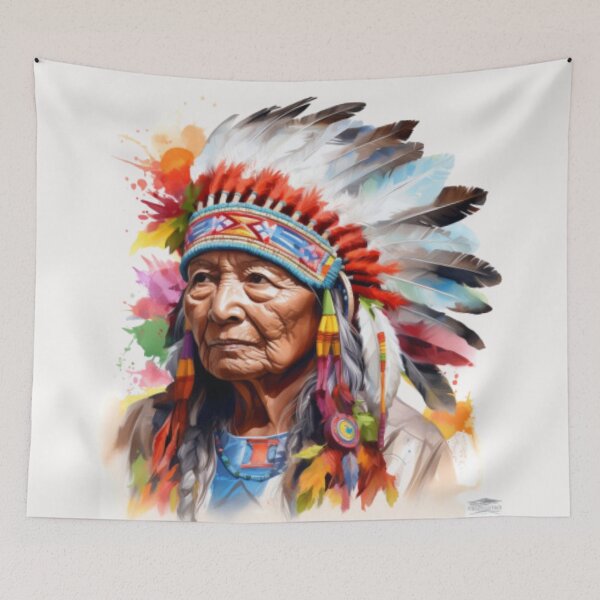 Item preview, American Indian tribal chief wearing feather headdress designed and sold by cristina1001.