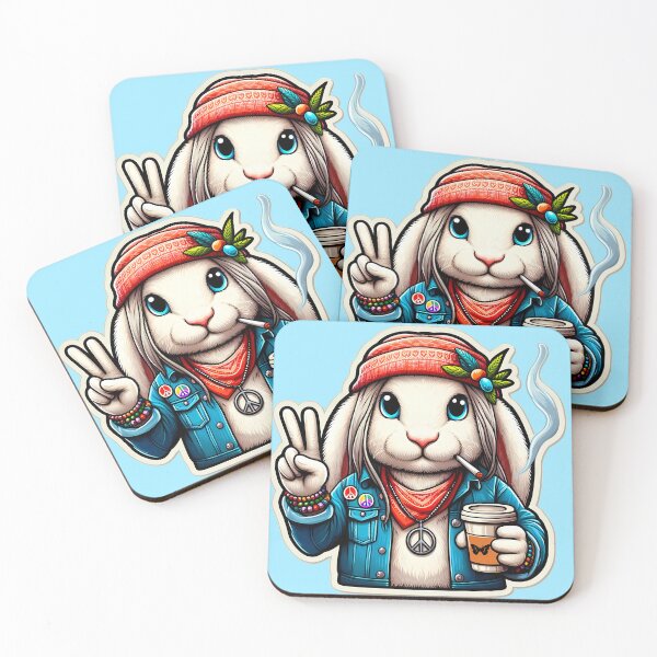 Item preview, Peace Out Dude: A Hippie White Rabbit with Two Fingers Up designed and sold by Pickmash.