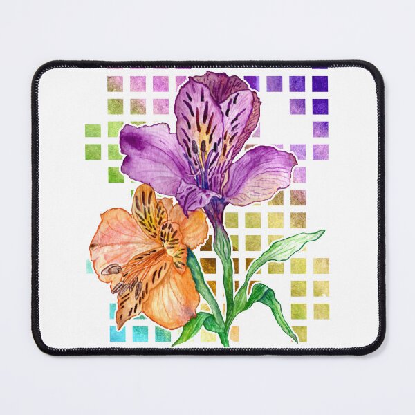 Item preview, Watercolor lillies on colorful geometric background designed and sold by Aithlin123.