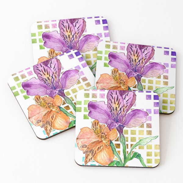 Item preview, Watercolor lillies on colorful geometric background designed and sold by Aithlin123.
