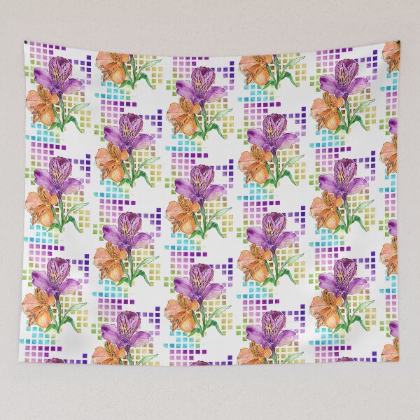 Item preview, Watercolor lillies on colorful geometric background designed and sold by Aithlin123.