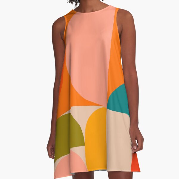 Item preview, Mid century modern, geometric, retro design, round, summer, variation 2, coral, orange, teal designed and sold by Ana-Rut-Bre.