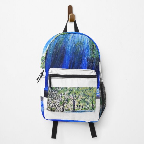 Item preview, Painting paint blue waterfall in the green tropics. Paint drawing color. designed and sold by loginovart.