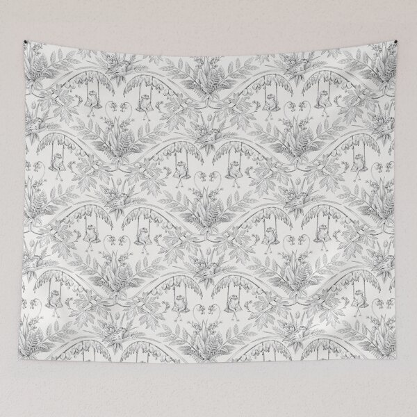 Item preview, Charcoal Gray Frogs in a Flower Garden Damask designed and sold by somecallmebeth.